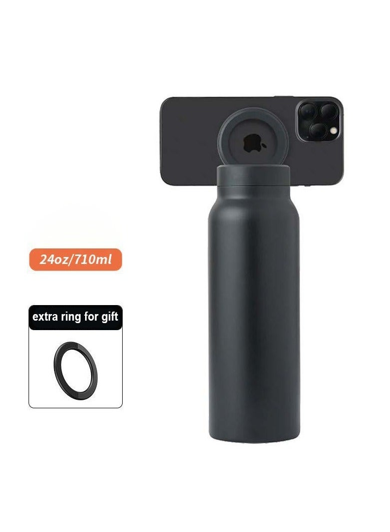بلو فاير زجاجة حرارية 710 مل مع حامل هاتف MagSafe – فولاذ مقاوم للصدأ، دوران 360 درجة، خالية من BPA، عزل للمشروبات الساخنة والباردة، قاعدة مغناطيسية آمنة، تصميم سهل الحمل - Image 1