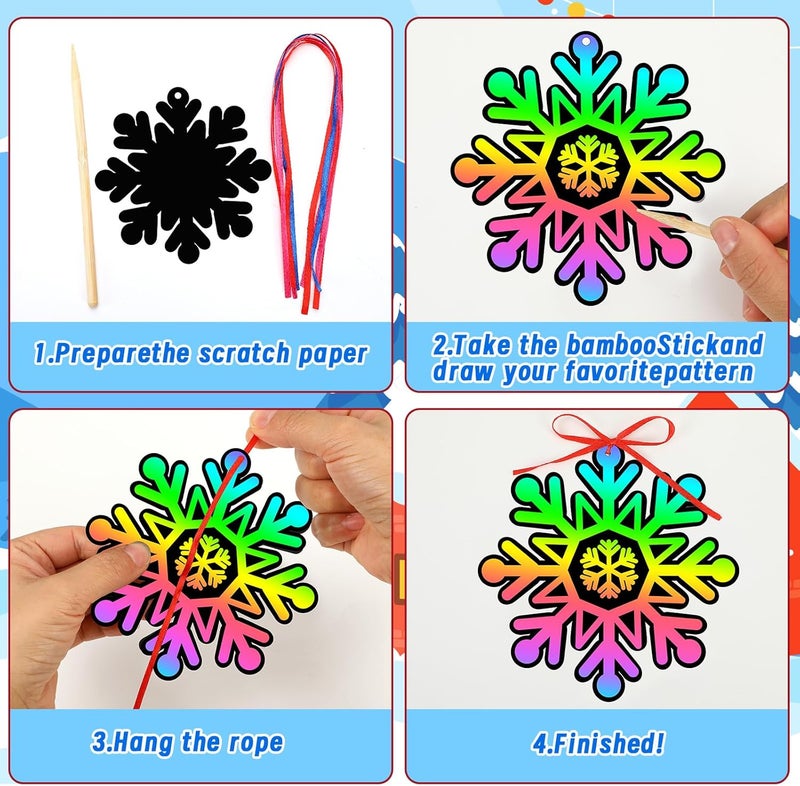 JULMELON 36Pcs Snowflake Scratch Art, Magic Rainbow Scratch Paper Art Winter Holiday Christmas Crafts for School Classroom Activity Christmas Winter Holiday Party Favors Gifts - Image 3