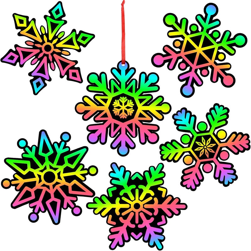 JULMELON 36Pcs Snowflake Scratch Art, Magic Rainbow Scratch Paper Art Winter Holiday Christmas Crafts for School Classroom Activity Christmas Winter Holiday Party Favors Gifts - Image 1