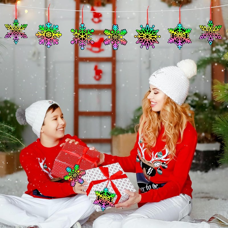 JULMELON 36Pcs Snowflake Scratch Art, Magic Rainbow Scratch Paper Art Winter Holiday Christmas Crafts for School Classroom Activity Christmas Winter Holiday Party Favors Gifts - Image 5