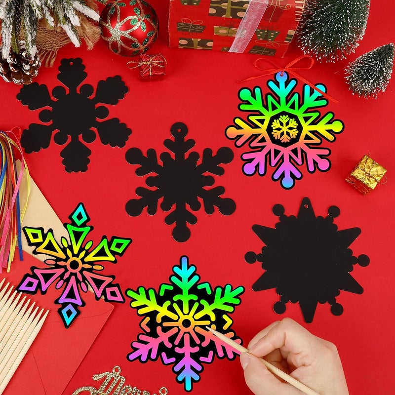 JULMELON 36Pcs Snowflake Scratch Art, Magic Rainbow Scratch Paper Art Winter Holiday Christmas Crafts for School Classroom Activity Christmas Winter Holiday Party Favors Gifts - Image 4