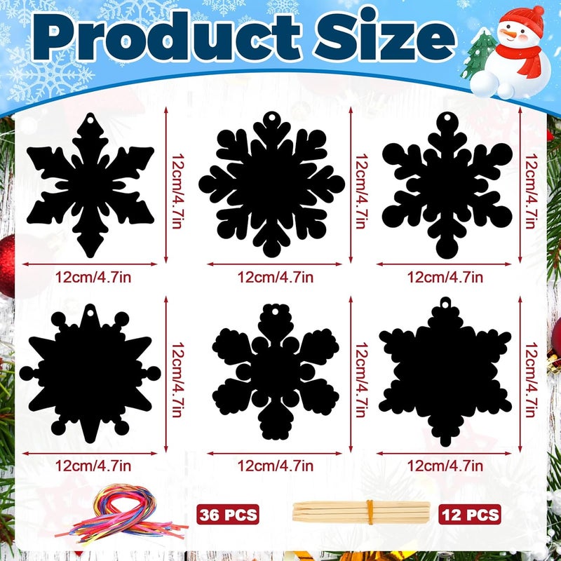 JULMELON 36Pcs Snowflake Scratch Art, Magic Rainbow Scratch Paper Art Winter Holiday Christmas Crafts for School Classroom Activity Christmas Winter Holiday Party Favors Gifts - Image 2