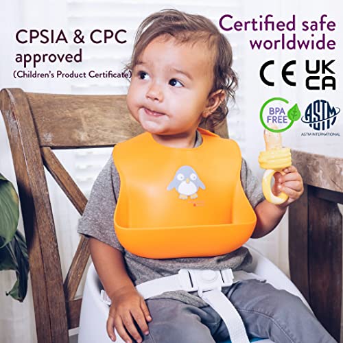 NatureBond Waterproof Baby Bibs, Silicone Weaning Bibs for Babies & Toddlers, Set of 2 w/Carry Pouch | Comfortable Soft 4 buttons Bib - Image 3