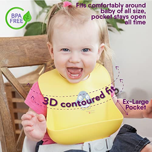 NatureBond Waterproof Baby Bibs, Silicone Weaning Bibs for Babies & Toddlers, Set of 2 w/Carry Pouch | Comfortable Soft 4 buttons Bib - Image 4