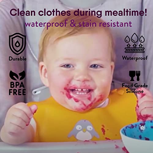 NatureBond Waterproof Baby Bibs, Silicone Weaning Bibs for Babies & Toddlers, Set of 2 w/Carry Pouch | Comfortable Soft 4 buttons Bib - Image 5