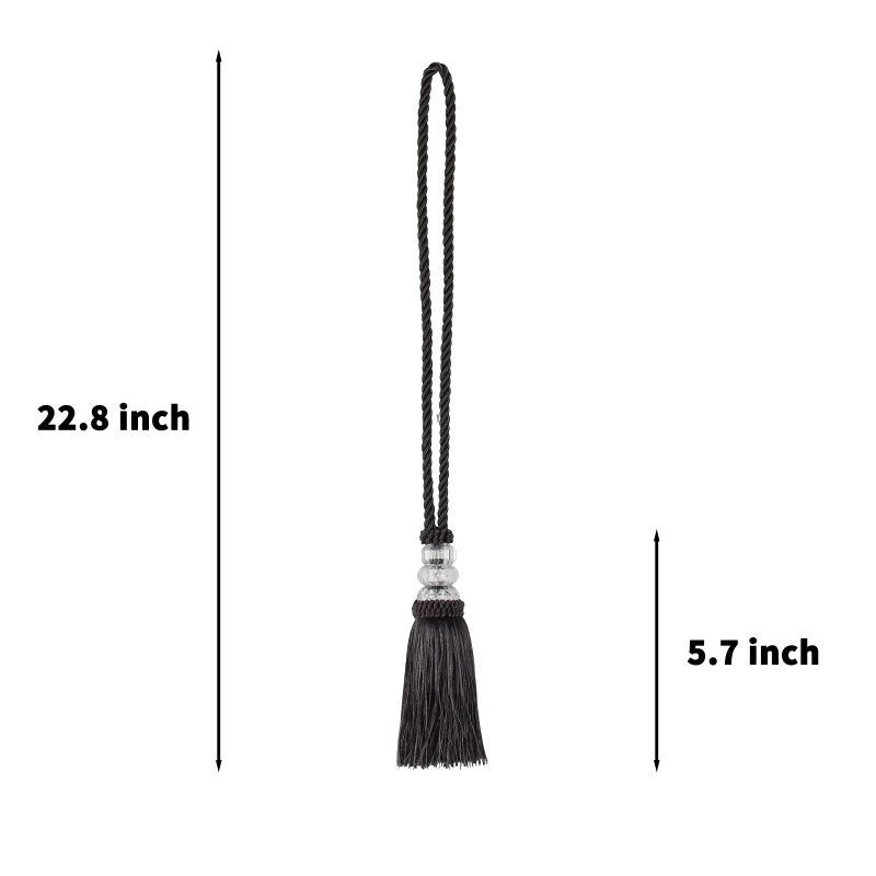 HedongHexi Curtain Tiebacks with Tassel, Outdoor Elegant Decorative Curtain Holdback,Modern Rope Window Curtain Ties Backs for Draperies with Hooks 2 Pack (2, Charcoal) - Image 2