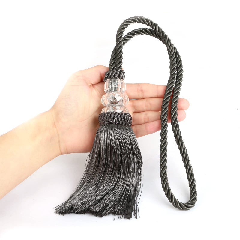 HedongHexi Curtain Tiebacks with Tassel, Outdoor Elegant Decorative Curtain Holdback,Modern Rope Window Curtain Ties Backs for Draperies with Hooks 2 Pack (2, Charcoal) - Image 3