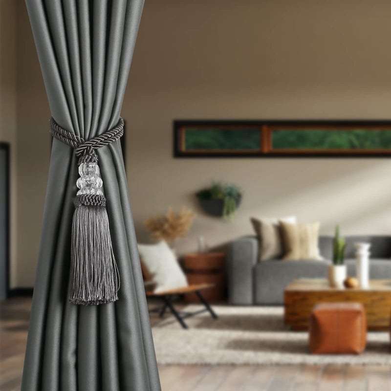 HedongHexi Curtain Tiebacks with Tassel, Outdoor Elegant Decorative Curtain Holdback,Modern Rope Window Curtain Ties Backs for Draperies with Hooks 2 Pack (2, Charcoal) - Image 4