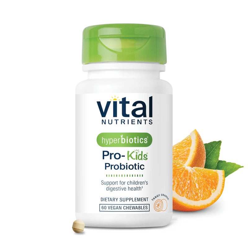 Hyperbiotics Vital Nutrients Pro Kids Probiotic AllergenFree Toddler Probiotics for Kids Targeted Immune Gut and Digestive Health SugarFree Orange Flavor 60 Chewable Tablets