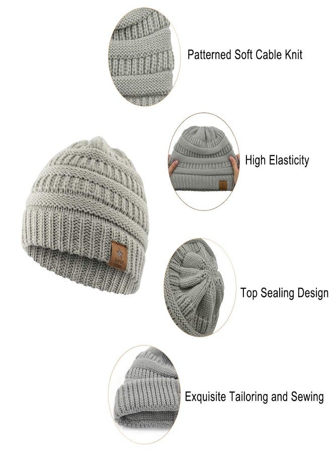 Durio Unisex Baby Beanie - Soft & Warm Knit Infant Winter Hat, Stretchy Cap Fit for Newborn to Toddler Girl Boy (6-36 Months), 5 Black & Light Grey & Navy & White - Image 2
