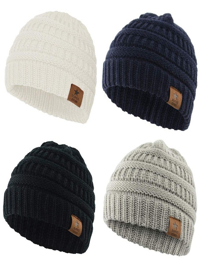 Durio Unisex Baby Beanie - Soft & Warm Knit Infant Winter Hat, Stretchy Cap Fit for Newborn to Toddler Girl Boy (6-36 Months), 5 Black & Light Grey & Navy & White - Image 1