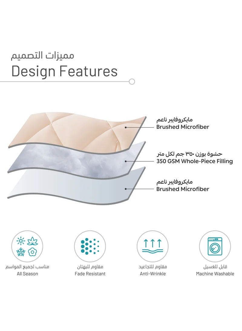 Donetella Bedding Comforter Set, Single Size 170x230 cm - 2-Pcs Solid Quilted Bed Set, Microfiber Fabric - 1 Comforter and 1 Pillow Sham
