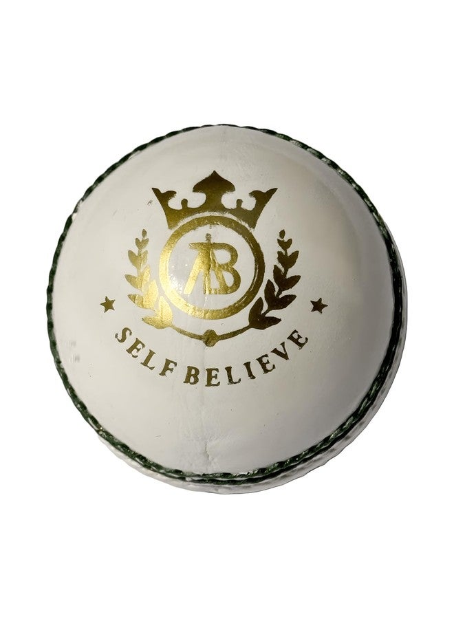 SELF BELIEVE Babita Sports,Test Leather Cricket Ball,Four Peice,White with Green Seam, Pack of 1 - Image 1