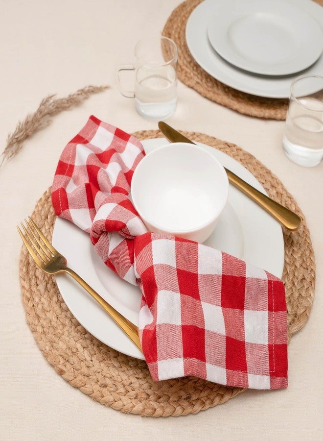 مناديل قماشية بنقشة مربعات الجاموس من بلو نيدلز، قطن 100%، طقم من 12 منديلًا لطاولة الطعام، مقاس 18×18 بوصة، ناعمة، قابلة لإعادة الاستخدام والغسل، مثالية لفصلي الربيع والصيف وعيد الفصح والاستخدام اليومي - أحمر وأبيض - Image 4