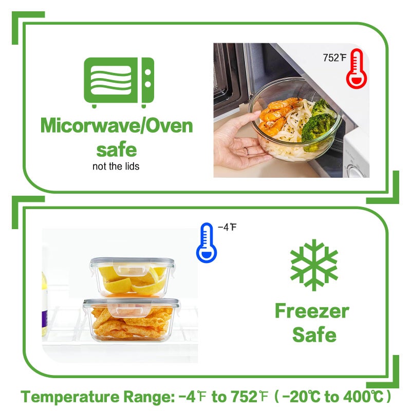 HOMBERKING 24pc Glass Food Storage Containers with Lids, Glass Meal Prep Containers, Airtight Bento Boxes, BPA Free & Leak Proof, Pantry Kitchen Storage(12 lids & 12 Containers) - Gray - Image 4