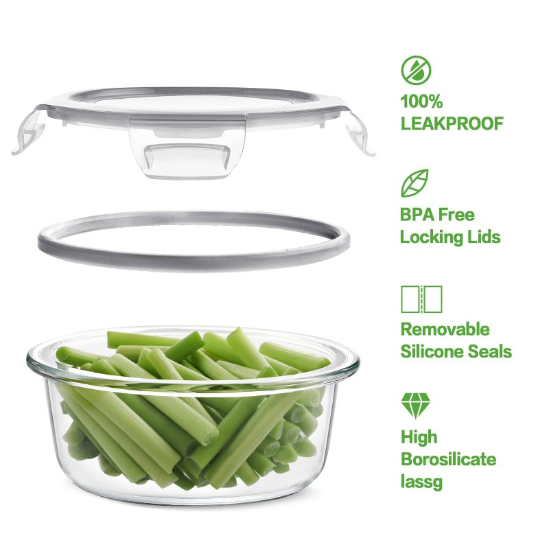 HOMBERKING 24pc Glass Food Storage Containers with Lids, Glass Meal Prep Containers, Airtight Bento Boxes, BPA Free & Leak Proof, Pantry Kitchen Storage(12 lids & 12 Containers) - Gray - Image 3