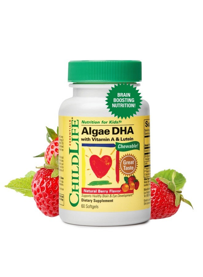 ChildLife Essentials Algae DHA for Kids - Omega 3 Supplement & Fish Oil Alternative - Algae Oil for Toddlers & Children - Natural Berry Flavor, 60 Chewable Softgels - Image 1