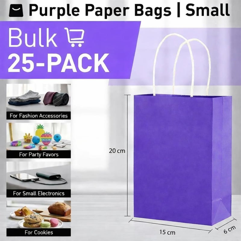 Purple Paper Gift Bags with Handles, Small Size 15x20 cm, Pack of 25 - Image 3