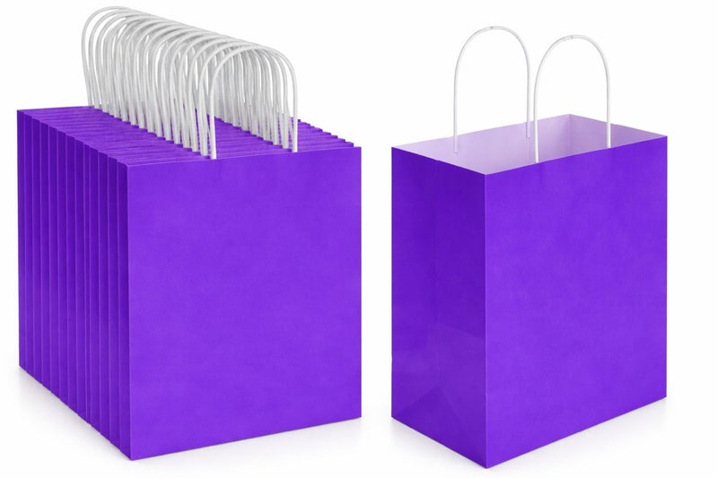 Purple Paper Gift Bags with Handles, Small Size 15x20 cm, Pack of 25 - Image 1
