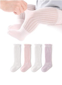 RARELY Set Of 4 Newborn Baby Girls Boys Cotton Knee High Socks Summer Anti-mosquito Stockings  - Image 5
