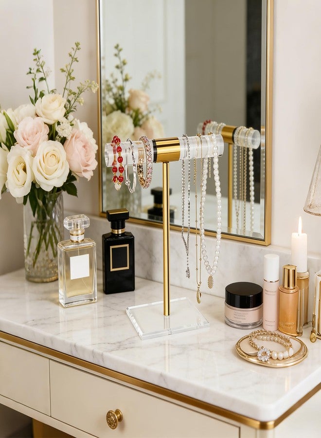 Jolboldy Necklace Holder Bracelet Holder, Gold Acrylic Jewelry Display Stand Crystal T Bar Jewelry Organizer Gift for Women(1-Tier 1pc) - Image 2