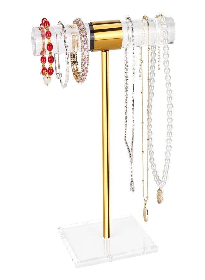 Jolboldy Necklace Holder Bracelet Holder, Gold Acrylic Jewelry Display Stand Crystal T Bar Jewelry Organizer Gift for Women(1-Tier 1pc) - Image 1