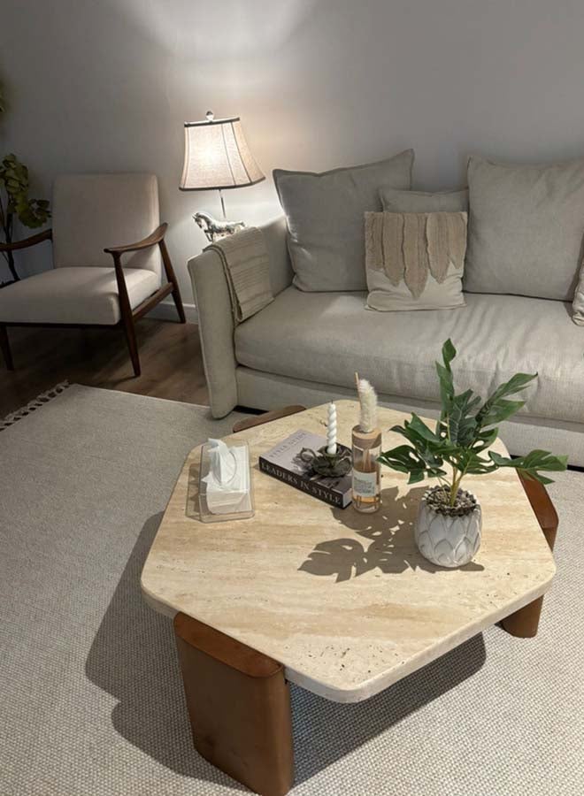 Al Home Harmony Treventino and Wood Off-White Center Table By Alhome 95x40 cm