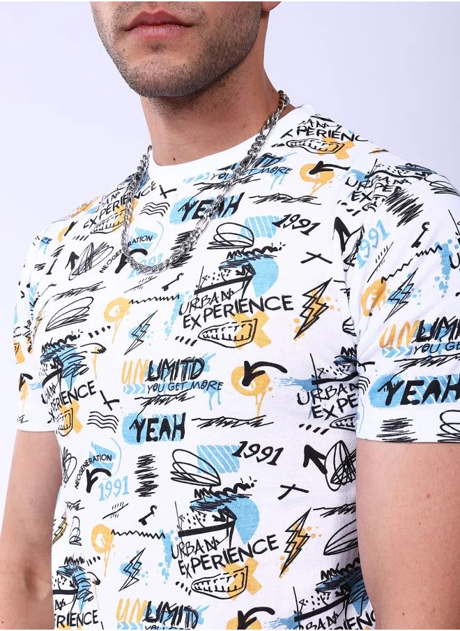 شركة المرآب الهندية Men Slim Fit Abstract Printed Round Neck Tshirt