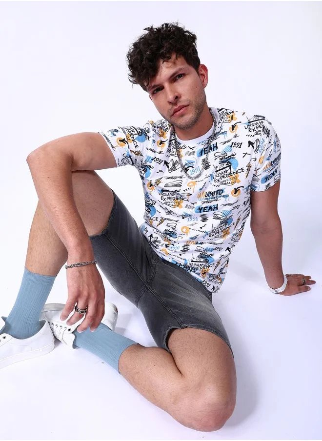 شركة المرآب الهندية Men Slim Fit Abstract Printed Round Neck Tshirt