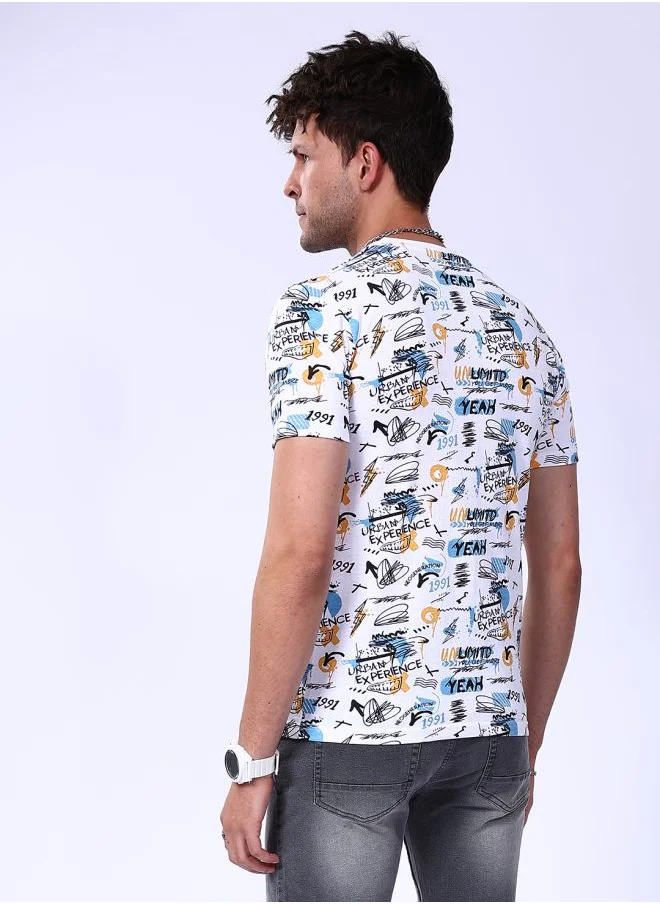 شركة المرآب الهندية Men Slim Fit Abstract Printed Round Neck Tshirt