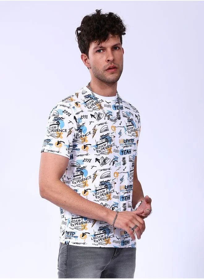 شركة المرآب الهندية Men Slim Fit Abstract Printed Round Neck Tshirt