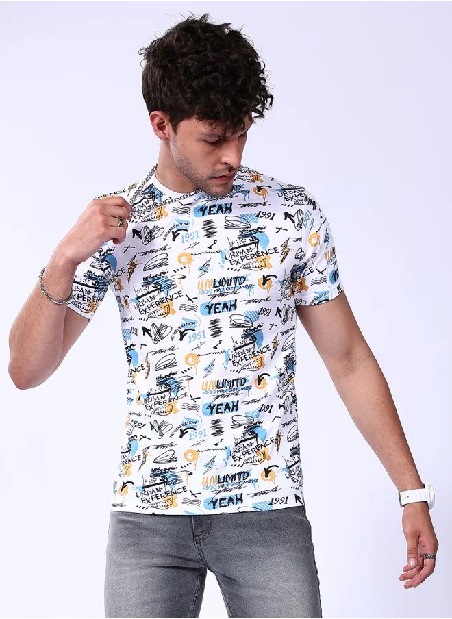 شركة المرآب الهندية Men Slim Fit Abstract Printed Round Neck Tshirt