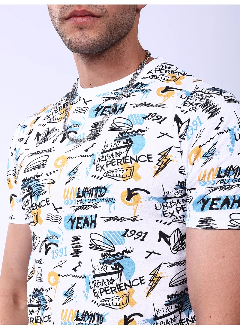 شركة المرآب الهندية Men Slim Fit Abstract Printed Round Neck Tshirt