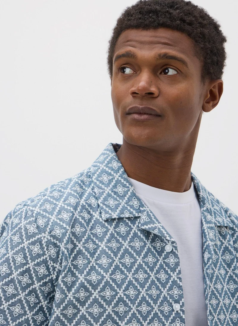 Matalan Lincoln Blue Chambray Textured Embroidered Shirt