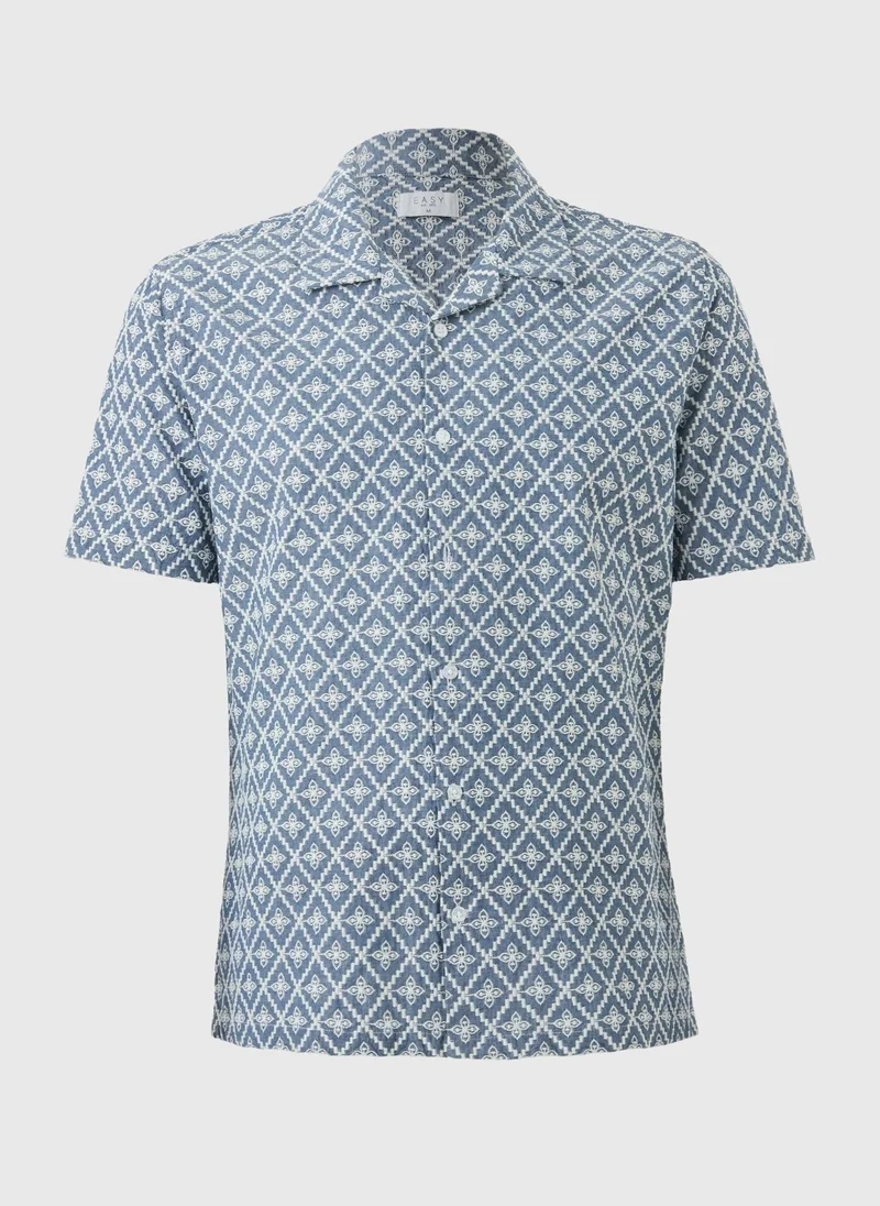 Matalan Lincoln Blue Chambray Textured Embroidered Shirt