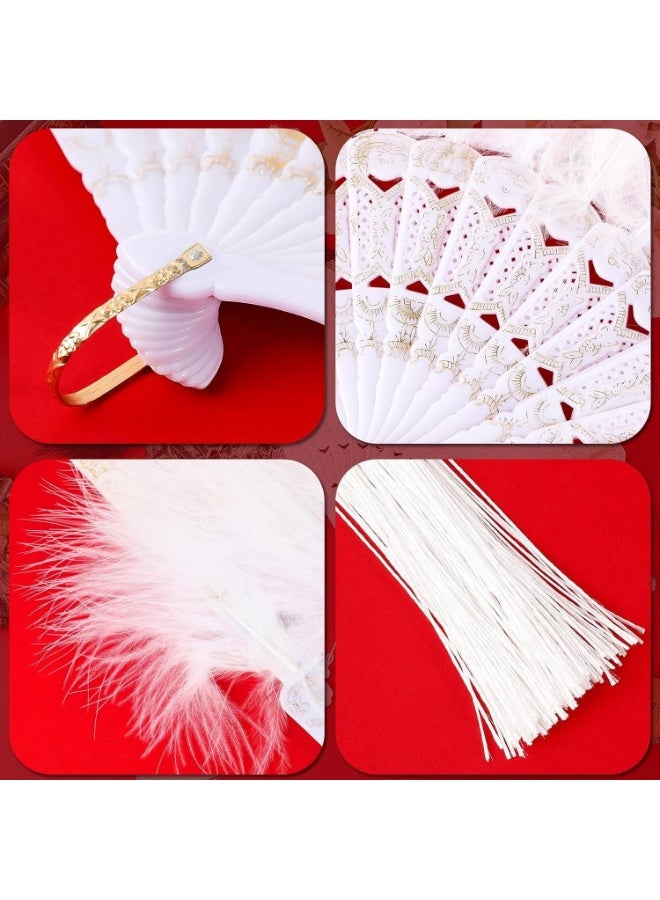 سونسر مروحة يدوية من الريش على الطراز العتيق، 2 قطعة، مروحة يدوية من مارابو فلابور مع زهرة مطرزة، أسود وأبيض - Image 5