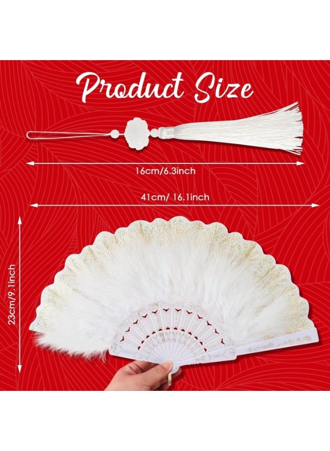 سونسر مروحة يدوية من الريش على الطراز العتيق، 2 قطعة، مروحة يدوية من مارابو فلابور مع زهرة مطرزة، أسود وأبيض - Image 2