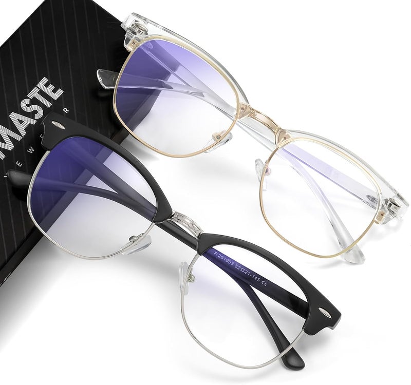 AOMASTE Store Blue Light Blocking Glasses Vintage Half Frame UV Clear Lens Anti Eyestrain Computer Gaming Glasses for Women Men(P56) - Image 1