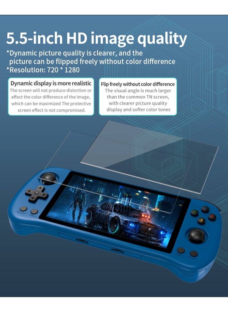 Powkiddy - X55 Handheld Game Console 5.5 inch Portable Retro Video Hand-Held Games Consoles Rechargeable RK3566 Hand Held Classic Play System 16GB+128GB (White) - Image 1