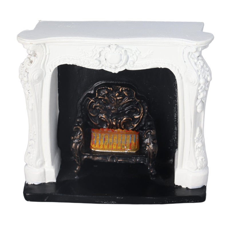 Dollhouse LED Fireplace Rococo Style Simple Switch Control Portable Resin 1:12 Dollhouse Miniature Decoration - Image 1