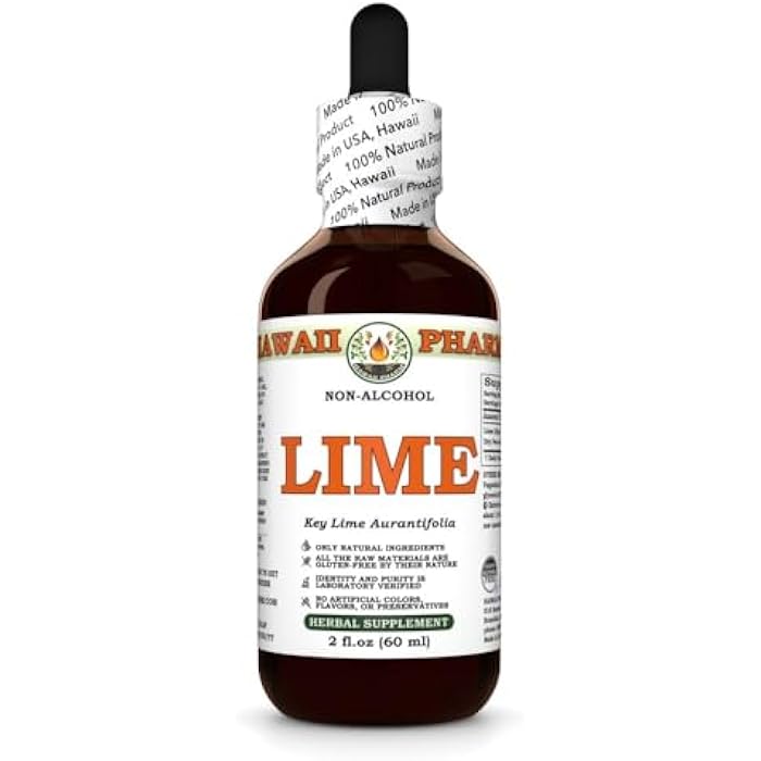 Hawaii Pharm Lime (Citrus Aurantifolia) Dry Peel Glycerite, All Natural, Vegan, Lab Tested Alcohol-Free Liquid Extract - 2 fl.oz - Image 1