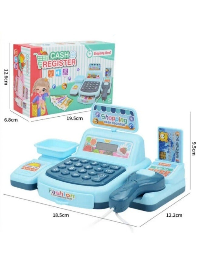 Cash Register For Kids Play Calculator Cash Register Toy Set Simulation House Play Counting Toy For Kids Toddlers Gift With Play Money (Blue)  - Image 2