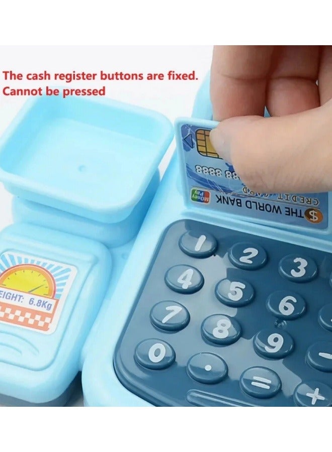 Cash Register For Kids Play Calculator Cash Register Toy Set Simulation House Play Counting Toy For Kids Toddlers Gift With Play Money (Blue)  - Image 3