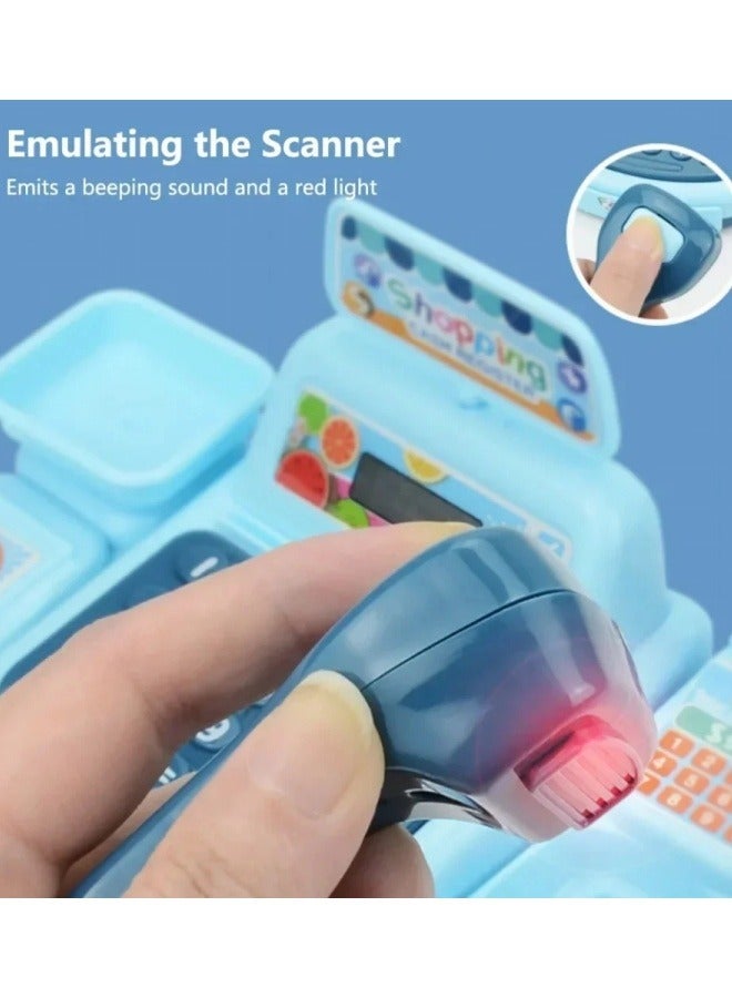 Cash Register For Kids Play Calculator Cash Register Toy Set Simulation House Play Counting Toy For Kids Toddlers Gift With Play Money (Blue)  - Image 4