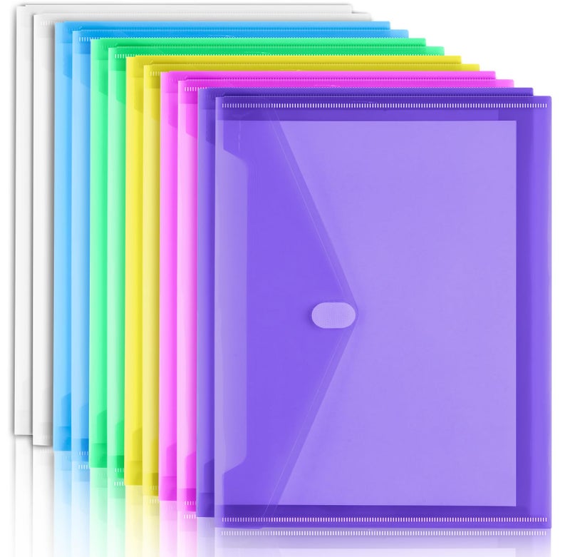 Sooez 12 Pack Plastic Envelopes File Folders Plastic Folders with Pockets Colored Folder for Documents Organizer LetterA4 Size Clear Filing Folders for Office School Paper Storage 6 Colors - Image 2