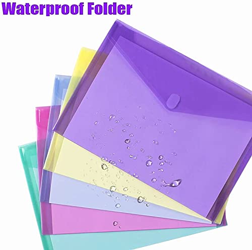 Sooez 12 Pack Plastic Envelopes File Folders Plastic Folders with Pockets Colored Folder for Documents Organizer LetterA4 Size Clear Filing Folders for Office School Paper Storage 6 Colors - Image 3