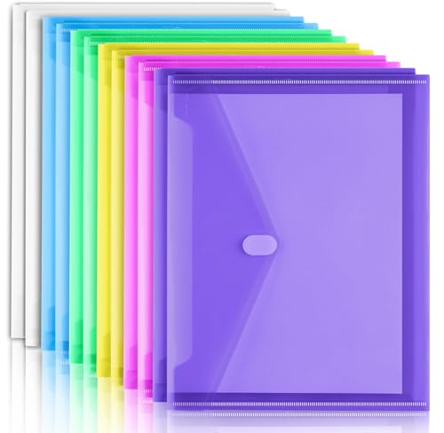 Sooez 12 Pack Plastic Envelopes File Folders Plastic Folders with Pockets Colored Folder for Documents Organizer LetterA4 Size Clear Filing Folders for Office School Paper Storage 6 Colors - Image 1