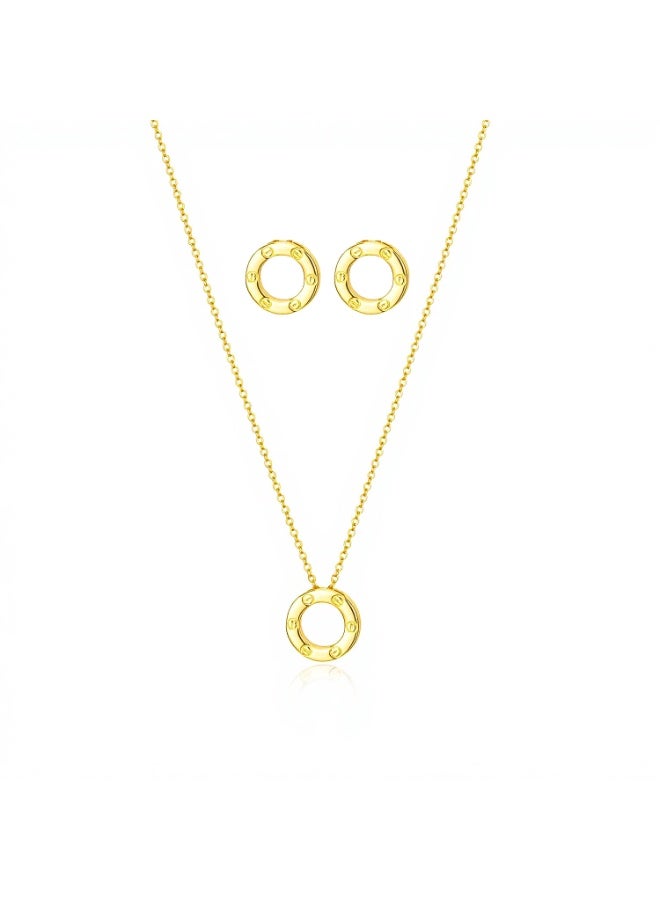 MTZ Women Jewellery Set, 14K Gold Plated Dainty Pendant Necklace & Stud Earrings Set for Wedding Party Daily Wear - Image 1