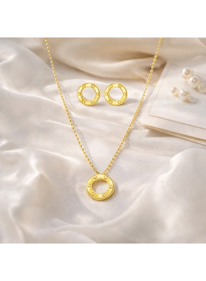 MTZ Women Jewellery Set, 14K Gold Plated Dainty Pendant Necklace & Stud Earrings Set for Wedding Party Daily Wear - Image 2