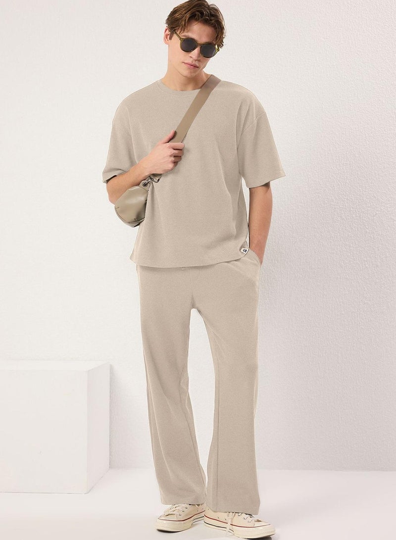 trendyol Beige Oversize/Wide Cut Textured Tracksuit Set Tmnss25Em00010 - Image 1